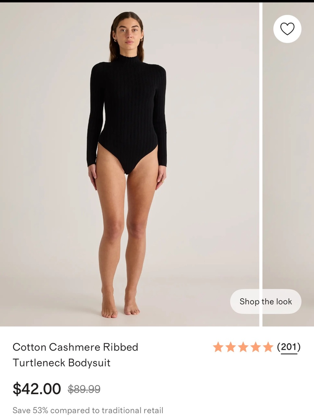 Quince Black Ribbed Turtleneck Bodysuit